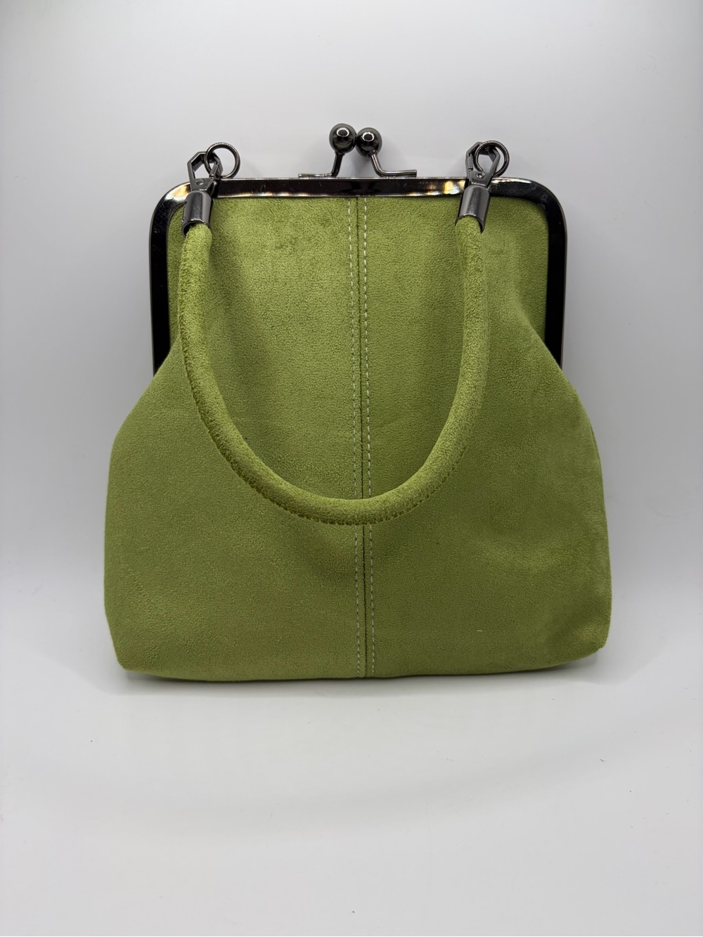 Green Suede Frame-Top Handbag